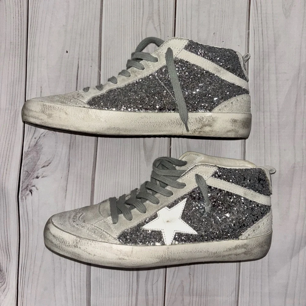 Golden goose women’s mid stars silver grey glitter 39 eu 9 tennis shoe sneaker - Picture 11 of 15